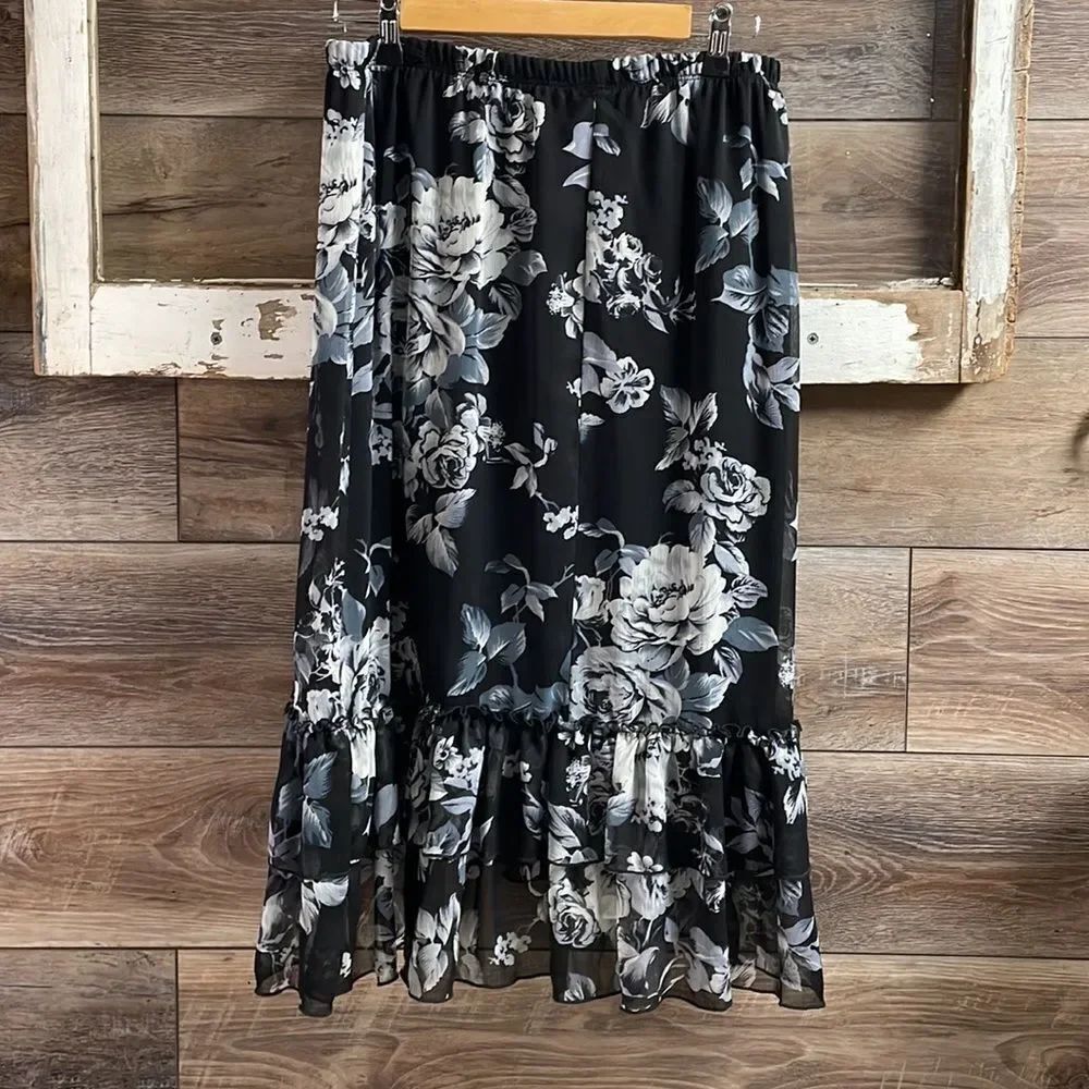COUNTERPARTS Womens Floral Midi Skirt Ruffled Fairy Goth Size Medium